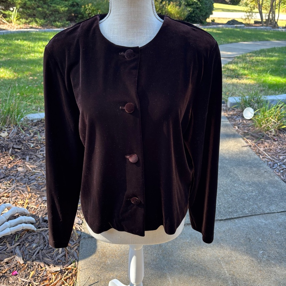 Talbots Brown Velvet Button Front Cardigan Jacket with Shoulder Pads medium